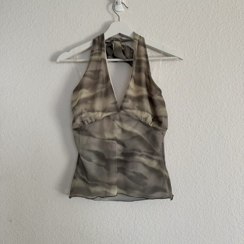 NWT Chic 2000s Fashion Sz L Soft Mesh Halter Top Blouse Women Green Festival Y2K - Picture 13 of 16